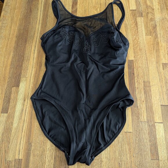 Sexy Black One Piece Swimsuit with Mesh and Black Beaded Neck Women's 14 - Picture 1 of 7